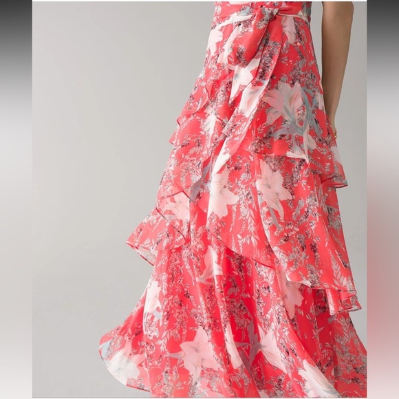 WHBM Coral Flirty Floral Print Midi Dress - Picture 9 of 14